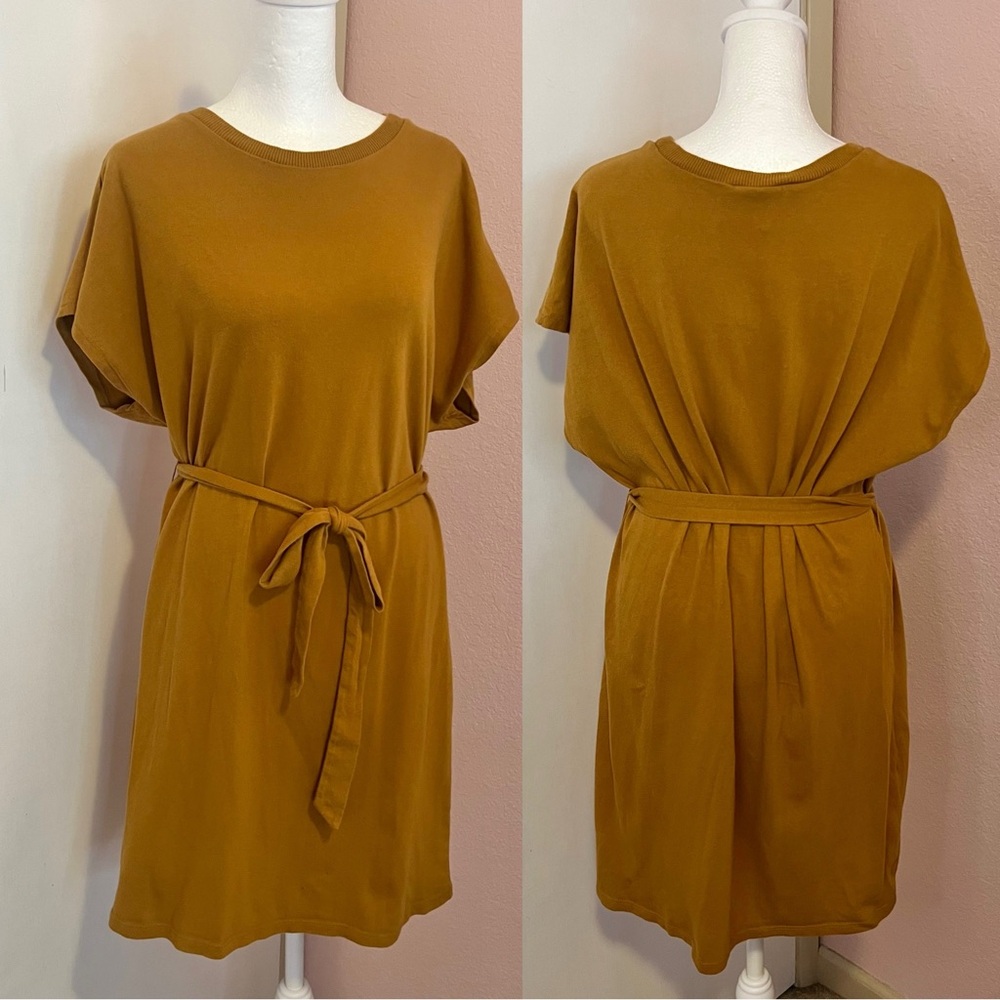 Mustard Batwing Belted Shirt Dress